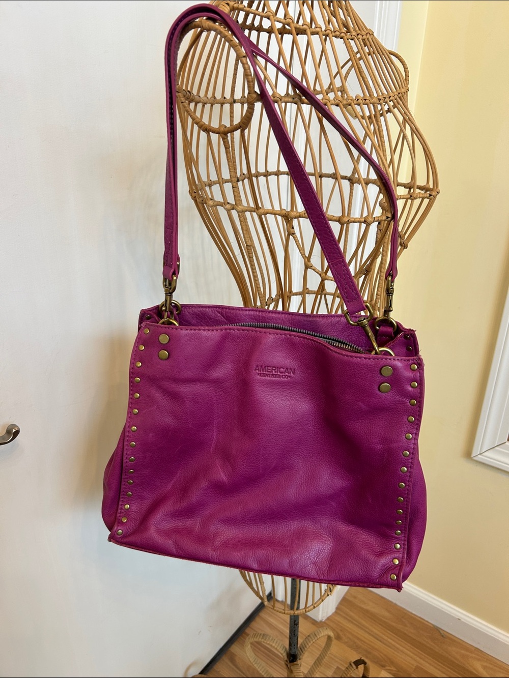 American Leather Shoulder Bag in Vibrant Magenta